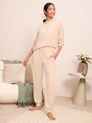 Friends Like These Cream Cosy Velour Ribbed Long Sleeve Pyjamas Hoodie - Image 1 of 4