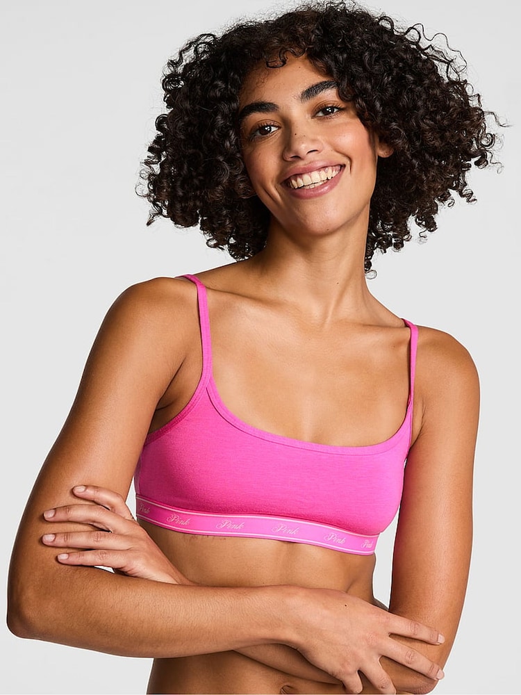 Victoria's Secret PINK Pink Gossip Cotton Logo Skinny Scoop Bralette - Image 1 of 2