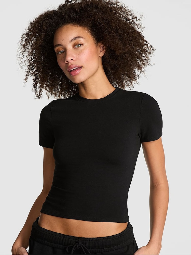 Victoria's Secret PINK Black Cropped T-Shirt - Image 1 of 2