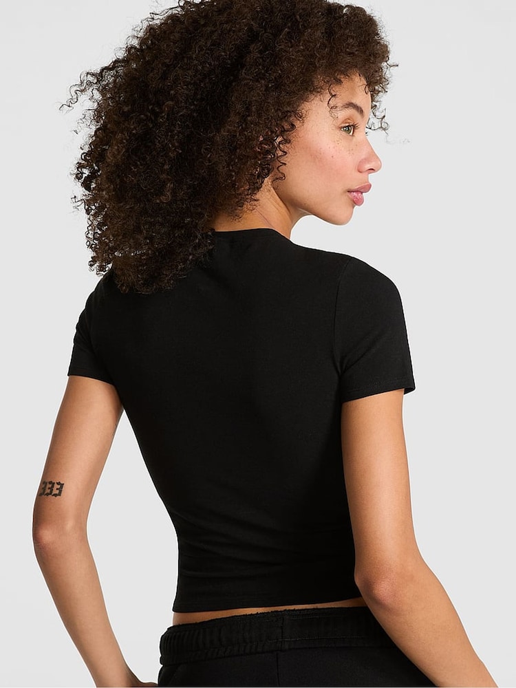 Victoria's Secret PINK Black Cropped T-Shirt - Image 2 of 2