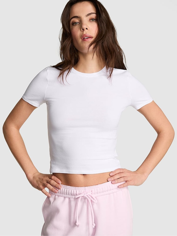 Victoria's Secret PINK White Cropped T-Shirt - Image 1 of 3