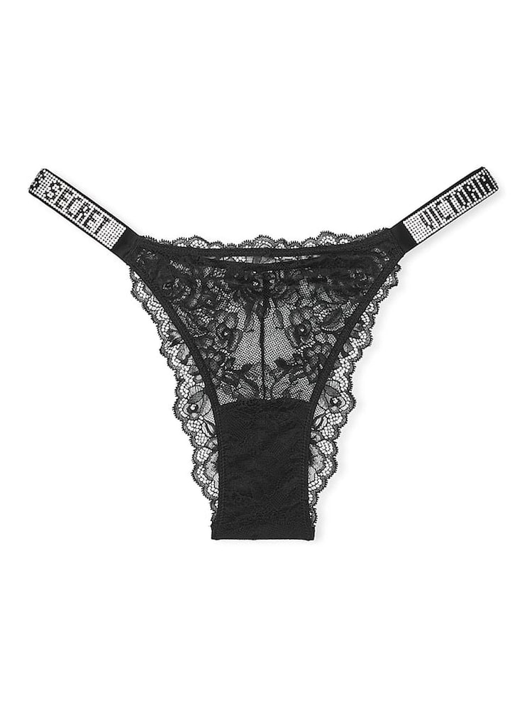 Victoria's Secret Black Lace Brazilian Shine Strap Knickers - Image 3 of 3