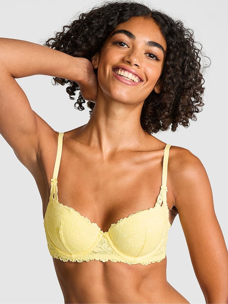Zachtgeel - Victoria's Secret PINK - Balconette-push-upbeha met kant - Image 1 of 4