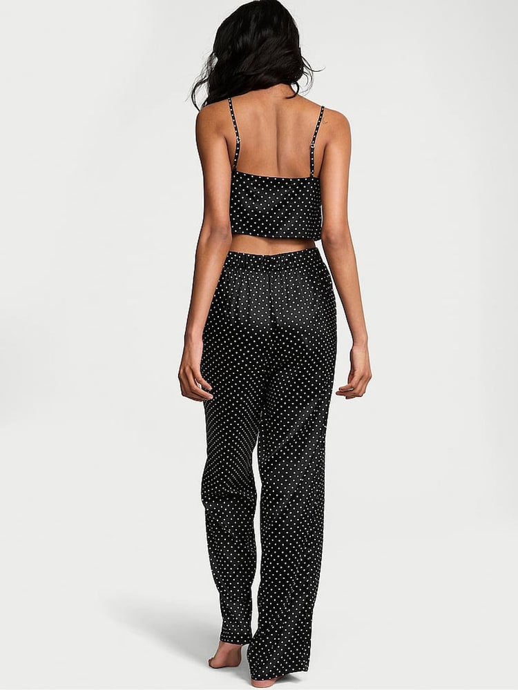 Victoria's Secret Black Dots Satin Cropped Pyjama Set - Image 2 of 3