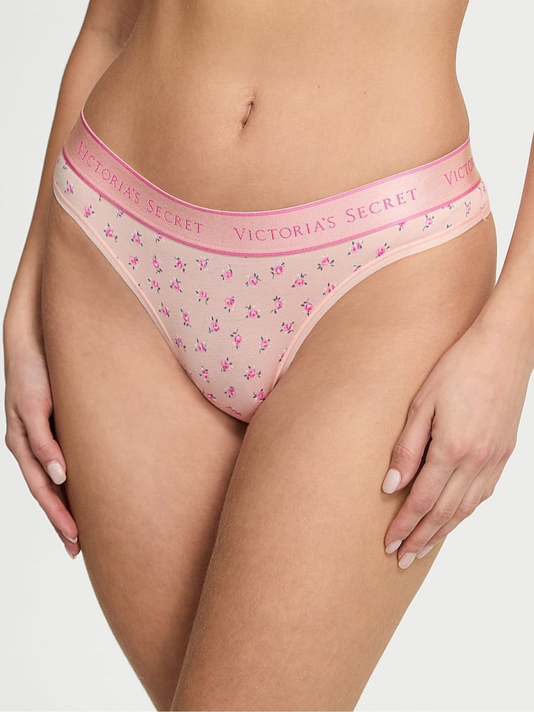 Victoria's Secret Light Pink Floral Thong Knickers - Image 1 of 3