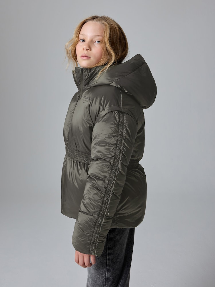 smALLSAINTS Khaki Green Waisted Short Padded Coat - Image 2 of 11 smALLSAINTS Khaki Green Waisted Short Padded Coat - Image 2 of 11
