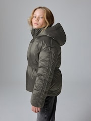 smALLSAINTS Khaki Green Waisted Short Padded Coat - Image 3 of 14