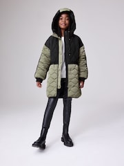 smALLSAINTS Black/Green Longline Quilted Jacket - Image 1 of 16