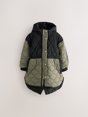 smALLSAINTS Black/Green Longline Quilted Jacket - Image 11 of 16