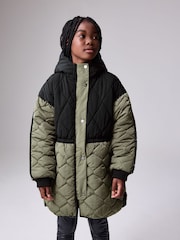 smALLSAINTS Black/Green Longline Quilted Jacket - Image 3 of 16