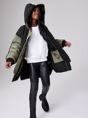 smALLSAINTS Black/Green Longline Quilted Jacket - Image 5 of 16