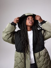 smALLSAINTS Black/Green Longline Quilted Jacket - Image 6 of 16