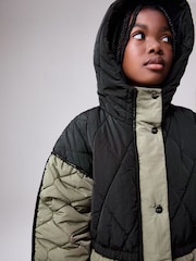 smALLSAINTS Black/Green Longline Quilted Jacket - Image 7 of 16