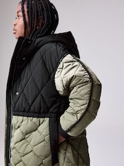 smALLSAINTS Black/Green Longline Quilted Jacket - Image 8 of 16