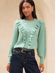 Lipsy Cable Knit Ruffle Front Cosy Jumper - Imagen 1 de 4