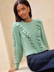 Lipsy Cable Knit Ruffle Front Cosy Jumper - Imagen 2 de 4
