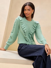 Lipsy Cable Knit Ruffle Front Cosy Jumper - Imagen 3 de 4