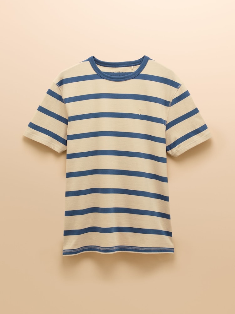 Rugby Club Cream/Blue Crew Neck Cotton T-Shirt - Image 8 of 8