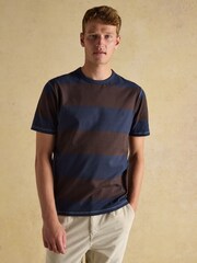 Marrón/azul marino - Rugby Club Crew Neck Cotton T-Shirt - Imagen 1 de 7