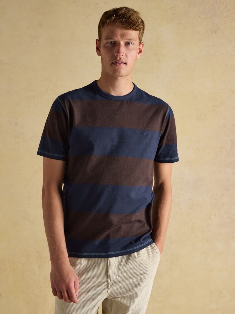 Marrón/azul marino - Rugby Club Crew Neck Cotton T-Shirt - Imagen 1 de 7