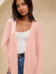 Lipsy Pink Petite Knitted Pretty Stitch Crochet Long Cardigan - Image 2 of 4