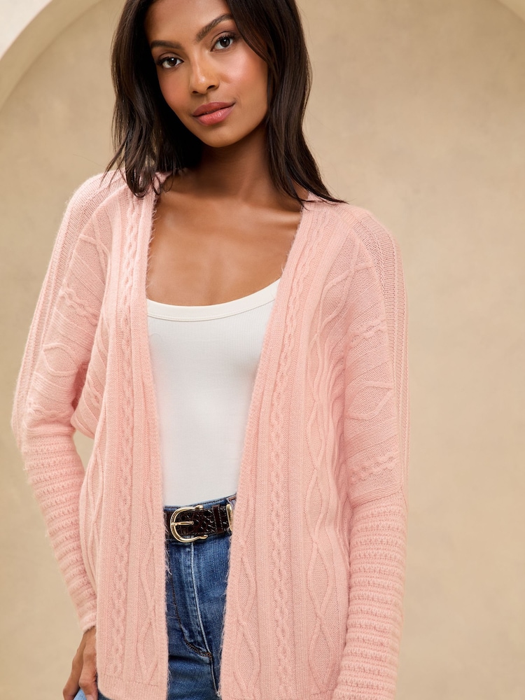 Lipsy Pink Petite Knitted Pretty Stitch Crochet Long Cardigan - Image 2 of 4
