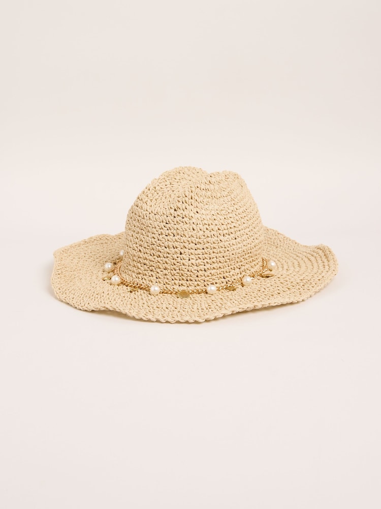 Lipsy Natural Shell Trim Western Hat - Image 1 of 2 Lipsy Natural Shell Trim Western Hat - Image 1 of 2