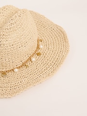 Lipsy Natural Shell Trim Western Hat - Image 4 of 4