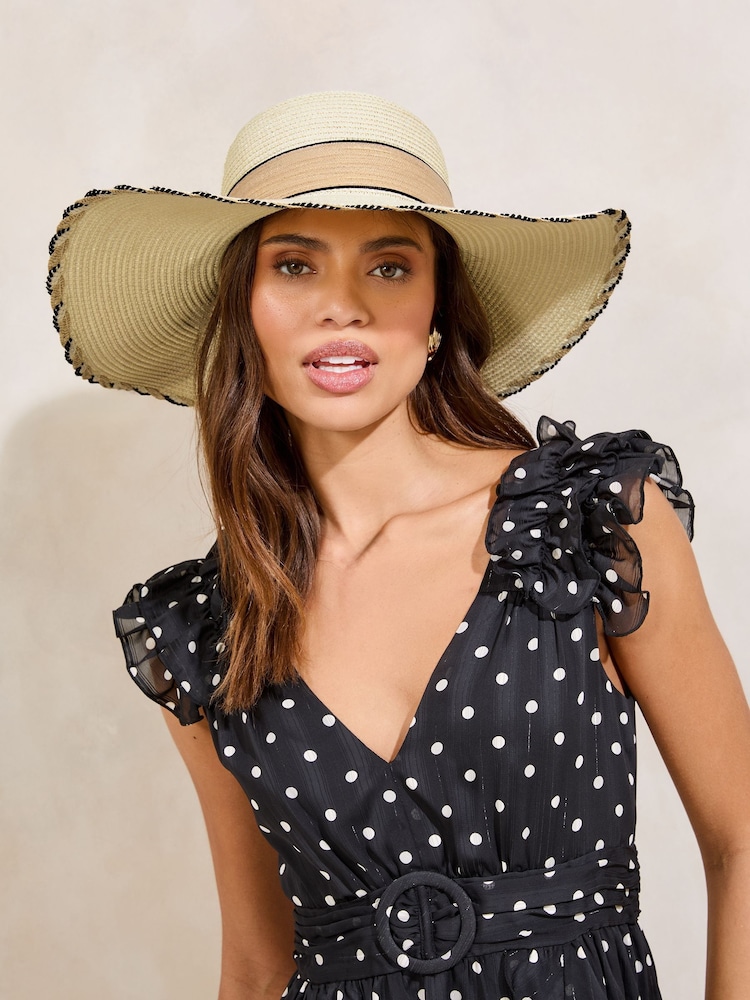 Lipsy Natural Floppy Hat with Bow - Image 1 of 5