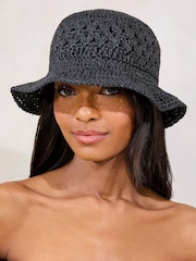 Lipsy Black Crochet Effect Bucket Hat - Image 1 of 3