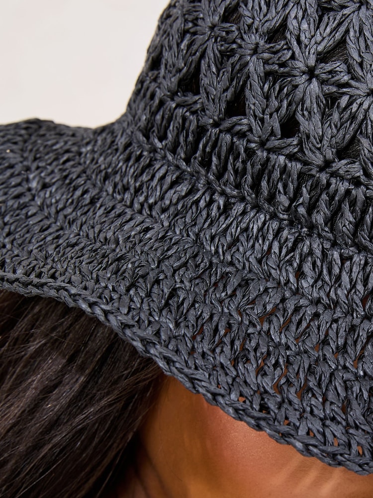 Lipsy Black Crochet Effect Bucket Hat - Image 2 of 3