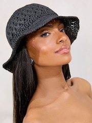 Lipsy Black Crochet Effect Bucket Hat - Image 3 of 3