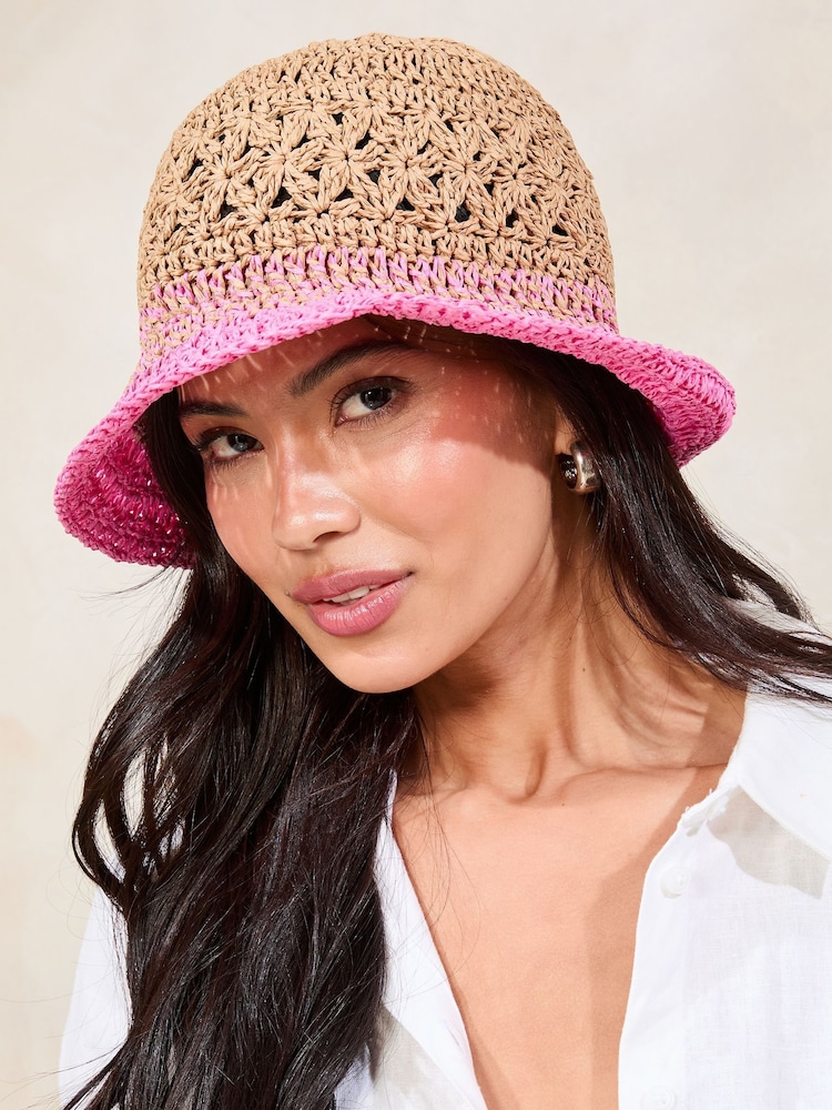 Lipsy Pink Ombre Crochet Effect Bucket Hat - Image 1 of 7