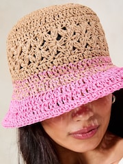 Lipsy Pink Ombre Crochet Effect Bucket Hat - Image 2 of 7