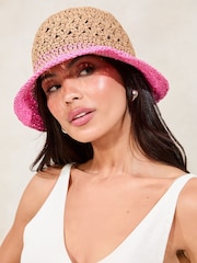 Lipsy Pink Ombre Crochet Effect Bucket Hat - Image 3 of 7