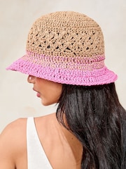 Lipsy Pink Ombre Crochet Effect Bucket Hat - Image 4 of 7