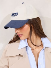 Lipsy Cream and Navy Embriodered Graphic Cap - Image 3 of 6