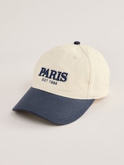 Lipsy Cream and Navy Embriodered Graphic Cap - Image 5 of 6