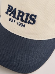 Lipsy Cream and Navy Embriodered Graphic Cap - Image 6 of 6