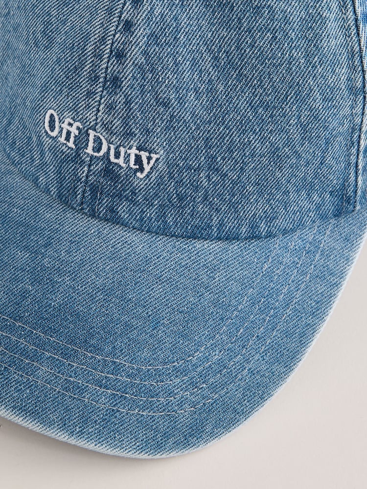 Lipsy Denim Blue Embriodered Graphic Cap - Image 6 of 6