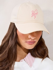 Lipsy Cream and Pink Embriodered Graphic Cap - Image 3 of 6