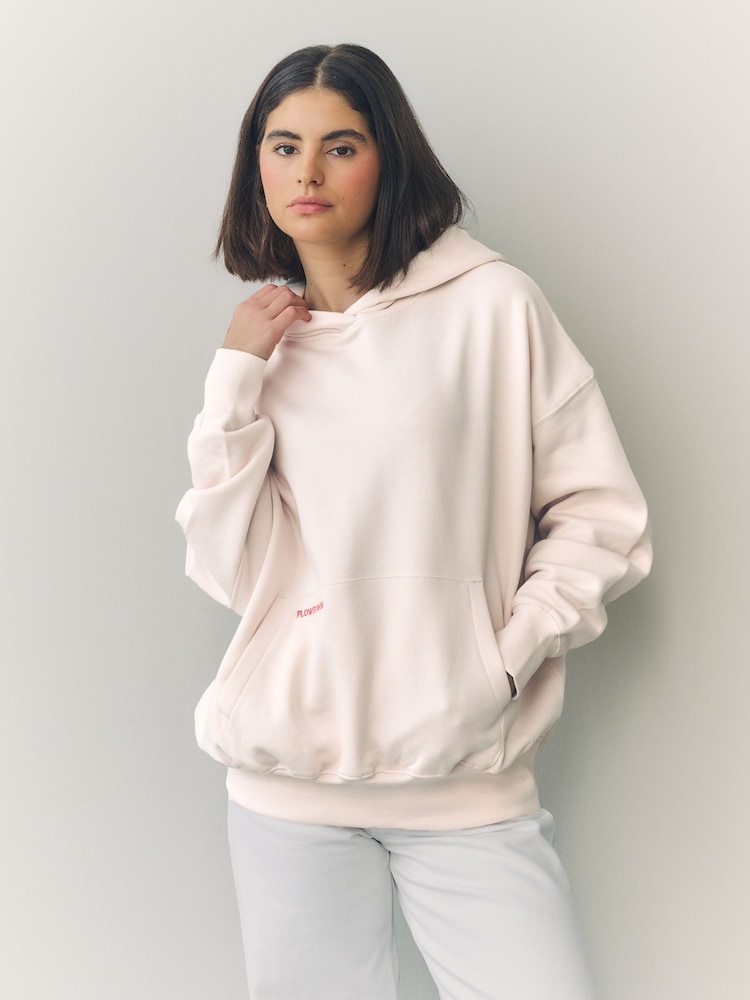 Neutral/Fluro Oversized Neutral/Fluro Summer Blured Floral Print Flower Show Back Graphic Relaxed Fit Longline Hoodie - Image 1 of 9