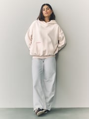 Neutral/Fluro Oversized Neutral/Fluro Summer Blured Floral Print Flower Show Back Graphic Relaxed Fit Longline Hoodie - Image 3 of 9