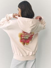 Neutral/Fluro Oversized Neutral/Fluro Summer Blured Floral Print Flower Show Back Graphic Relaxed Fit Longline Hoodie - Image 5 of 9