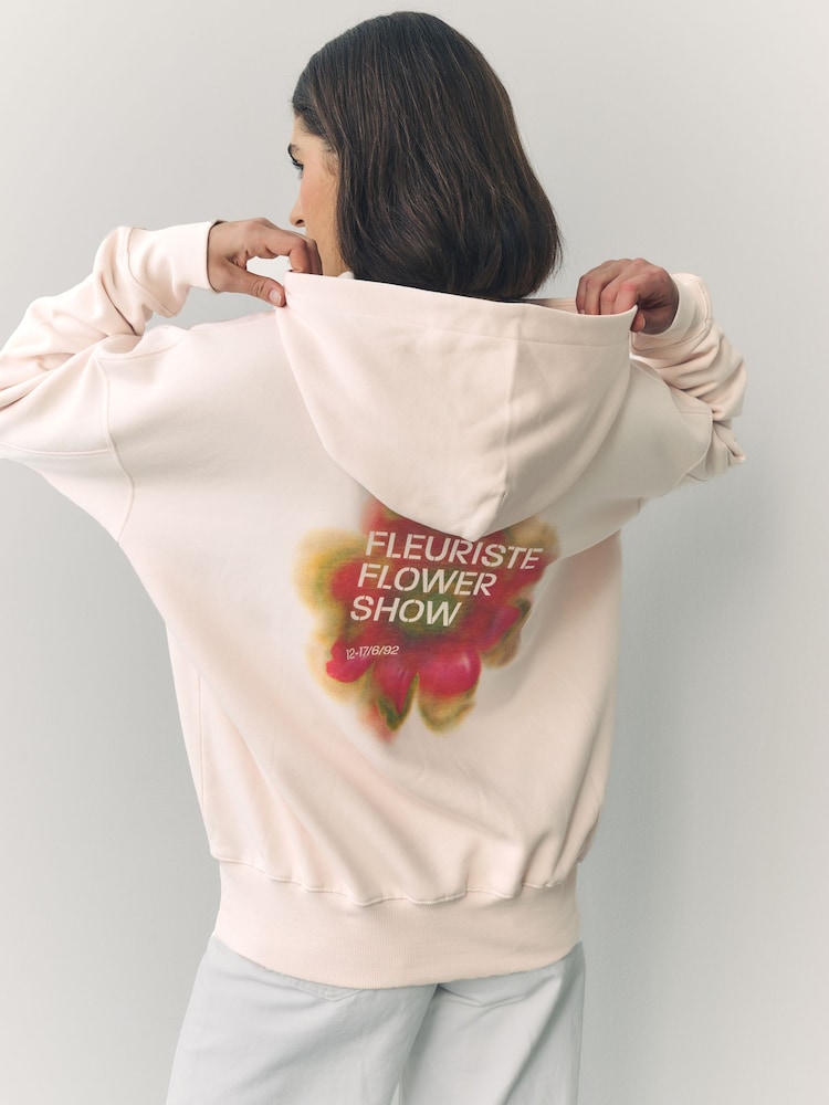 Neutral Flower Graphic Oversized Hoodie - Image 5 of 9