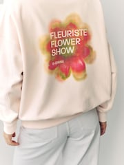 Neutral/Fluro Oversized Neutral/Fluro Summer Blured Floral Print Flower Show Back Graphic Relaxed Fit Longline Hoodie - Image 6 of 9