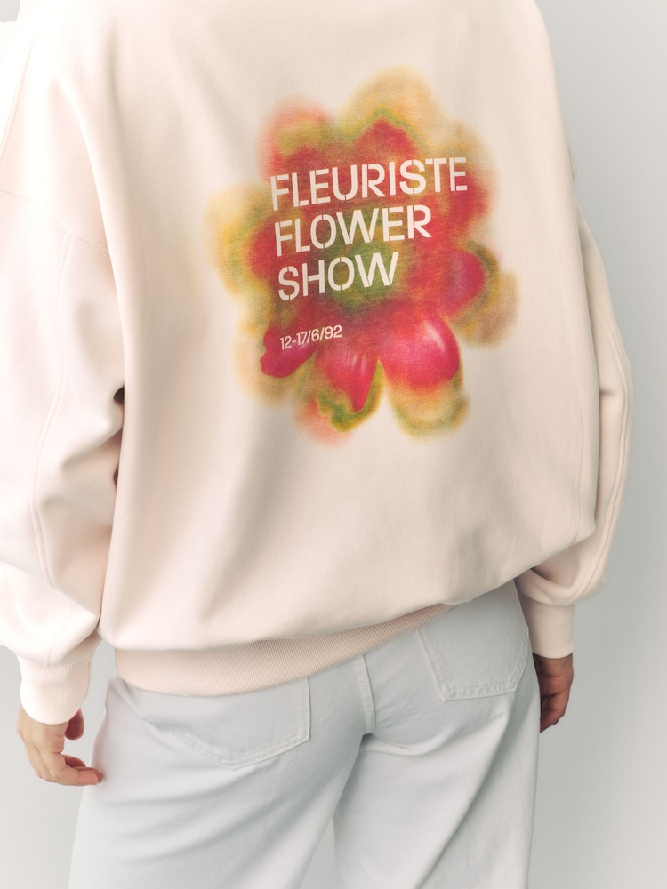 Neutral Flower Graphic Oversized Hoodie - Image 6 of 9