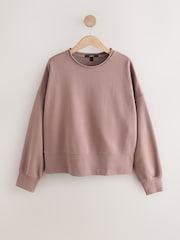 Dusky Purple Raw Hem Detail Washed 100% Cotton Crew Neck Sweatshirt - Image 1 of 3