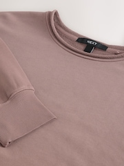 Dusky Purple Raw Hem Detail Washed 100% Cotton Crew Neck Sweatshirt - Image 3 of 3