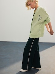 Green NYC Back Graphic Boyfriend Oversized Varsity Style Jersey Longline Cardigan - Image 3 of 8